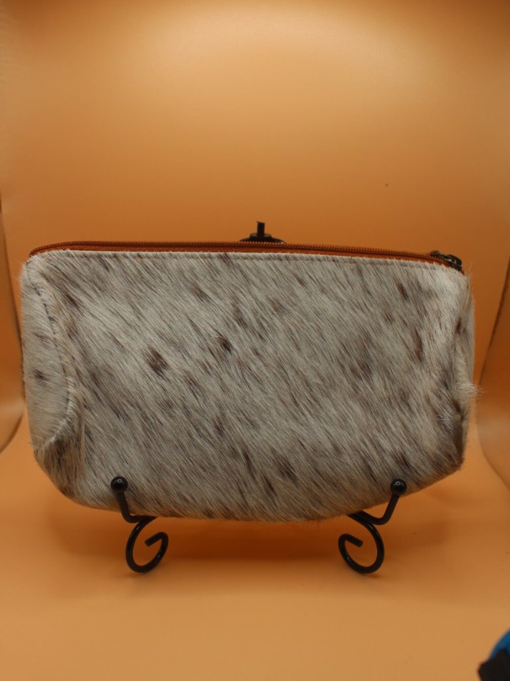 Cream & Brown Speckled Hair-Textured Zip Pouch 0189